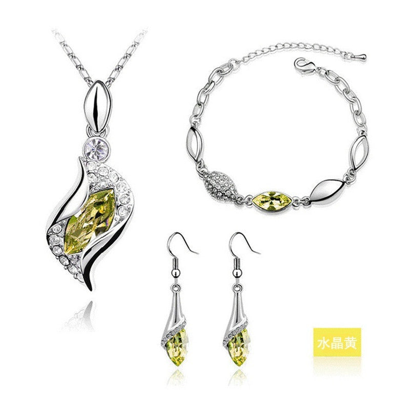 Blue Crystal Jewelry Set for Women Silver Tones