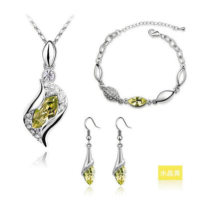 Blue Crystal Jewelry Set for Women Silver Tones