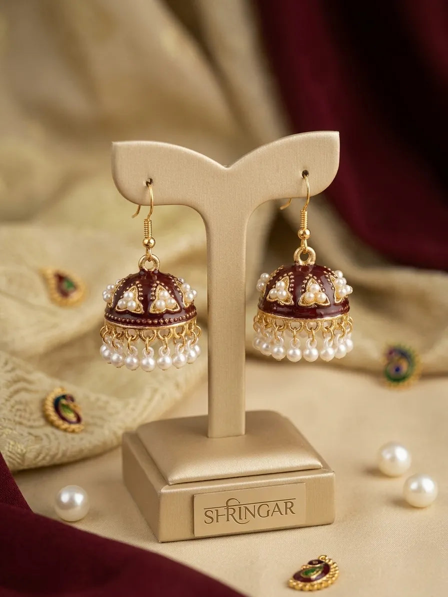 Women's Gold Plated Crystal Jhumka Earrings 2 Pcs