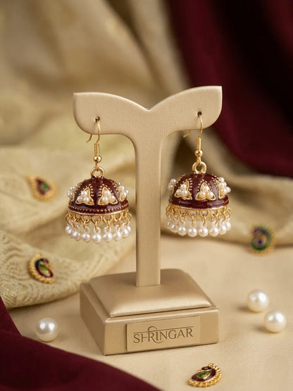 Women's Gold Plated Crystal Jhumka Earrings 2 Pcs