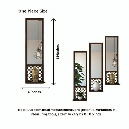 Set of 3 Wooden Mirror Wall Shelves Black