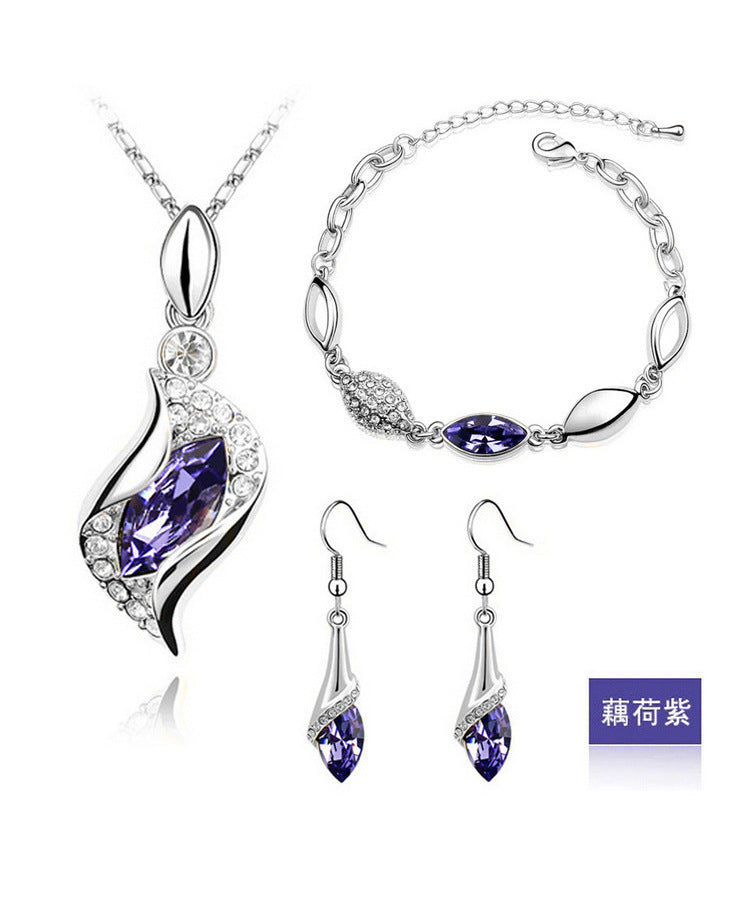 Blue Crystal Jewelry Set for Women Silver Tones