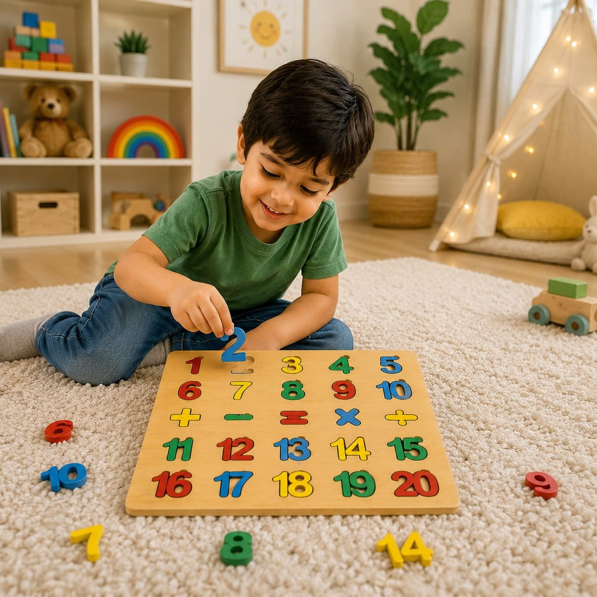 Math Puzzle Board Game - Educational Wooden Learning Toy Crafted From MDF Wood For Children And Mathematical Skills Development