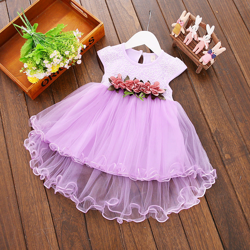 Girls Summer Floral Princess Dress Multi Color Mesh Tutu