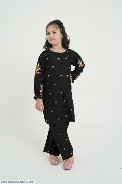 Black Embroidered Kurta Trouser Set for Girls 6-12 Years