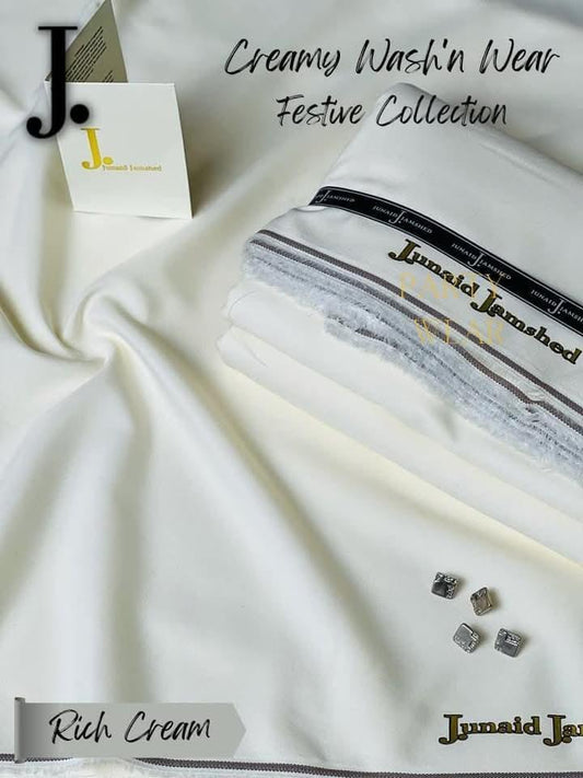 Junaid Jamshed Wash & Wear Suit Cream Plain