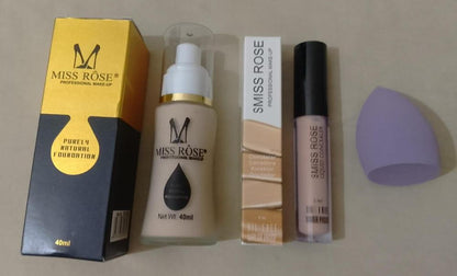 Miss Rose 3 in 1 Makeup Set Oil-Free Foundation Concealer Blender