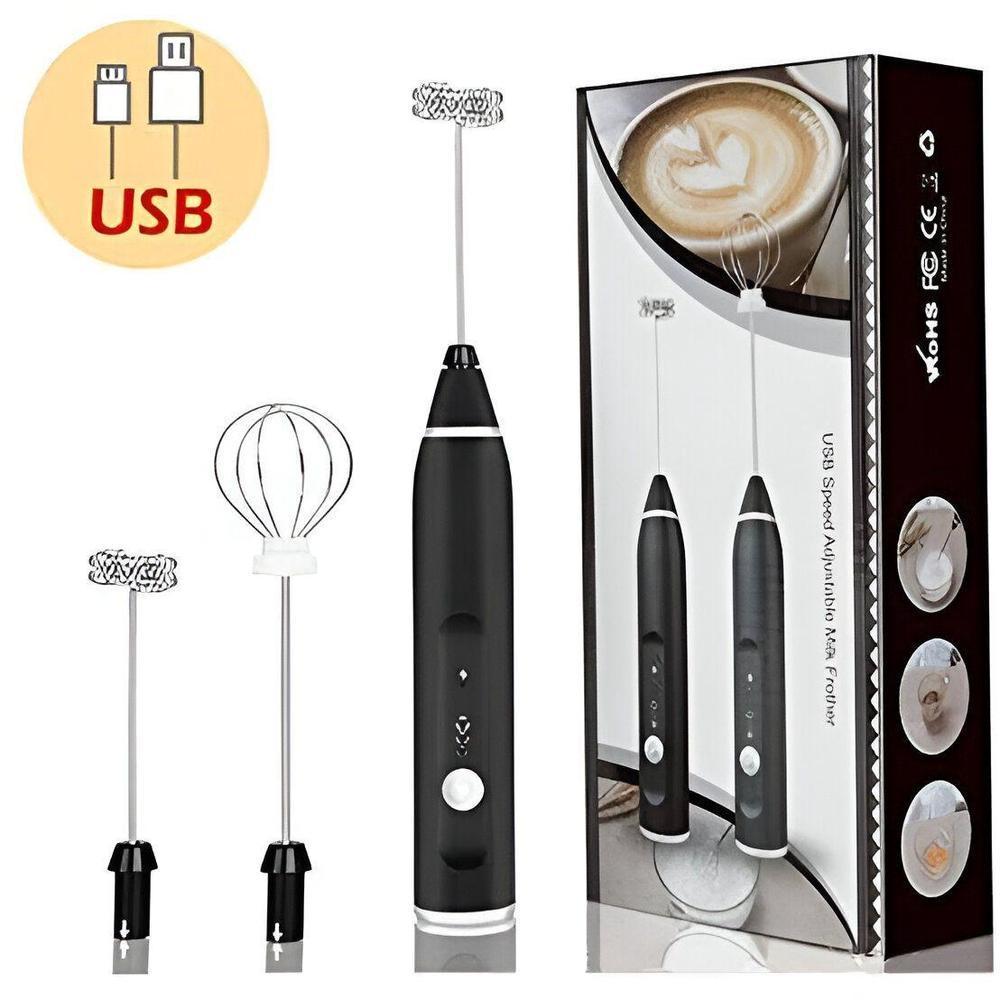 USB Rechargeable Stainless Steel Coffee Beater Black