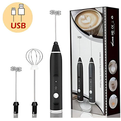 USB Rechargeable Stainless Steel Coffee Beater Black