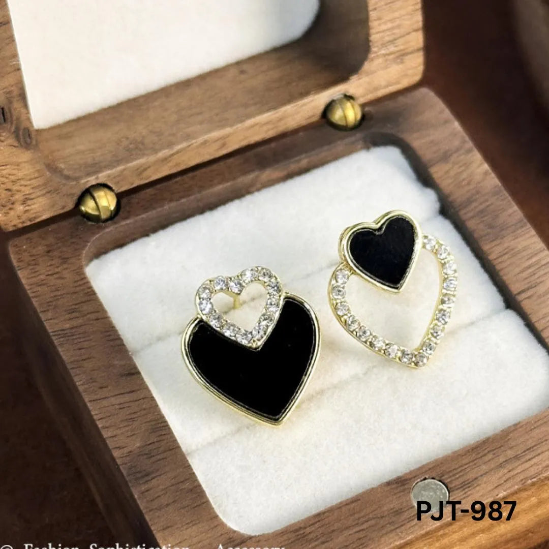 Navy Blue Heart Earrings with Rhinestones for Women