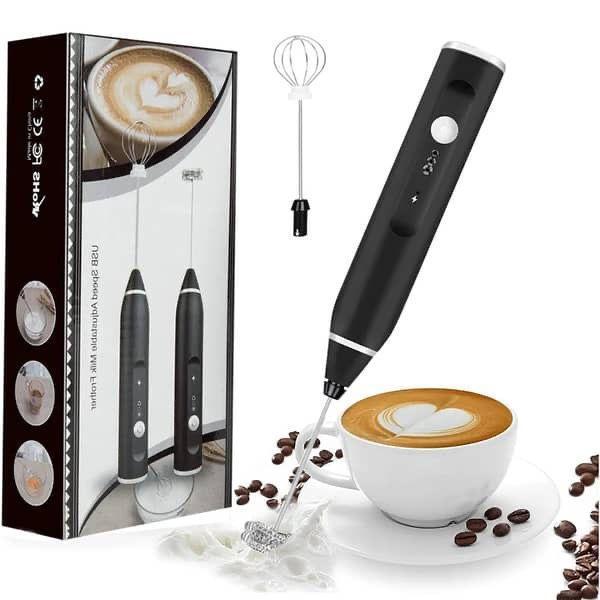 USB Rechargeable Stainless Steel Coffee Beater Black
