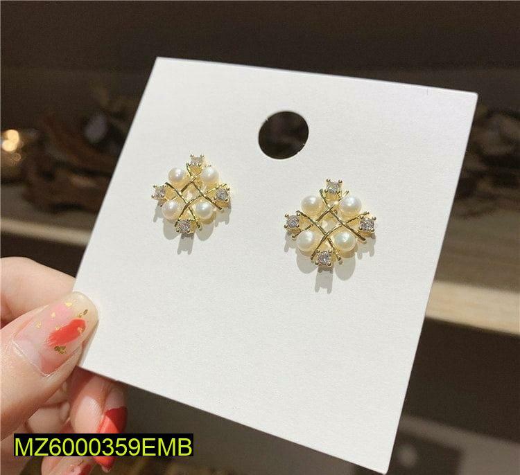Square Pearl Earrings with Golden Plating & Pearls