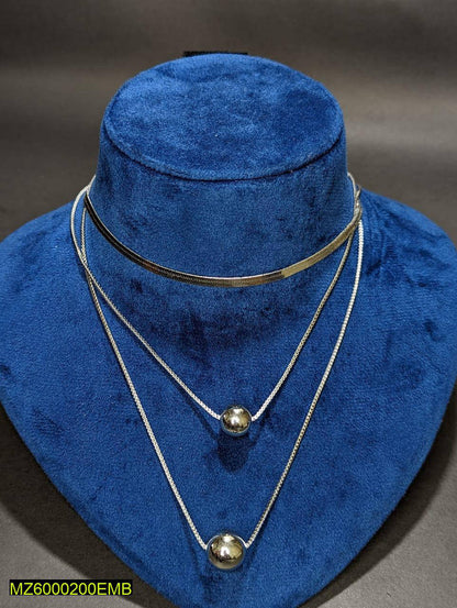 Three Layered Silver Plated Necklace for Women 29g