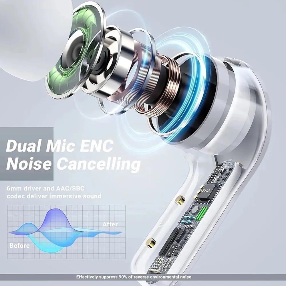 Wireless Noise-Cancelling Earbuds Black Transparent Bluetooth 5.3