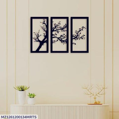 Modern Tree Wall Art Set Black Laser Cut 3Pcs