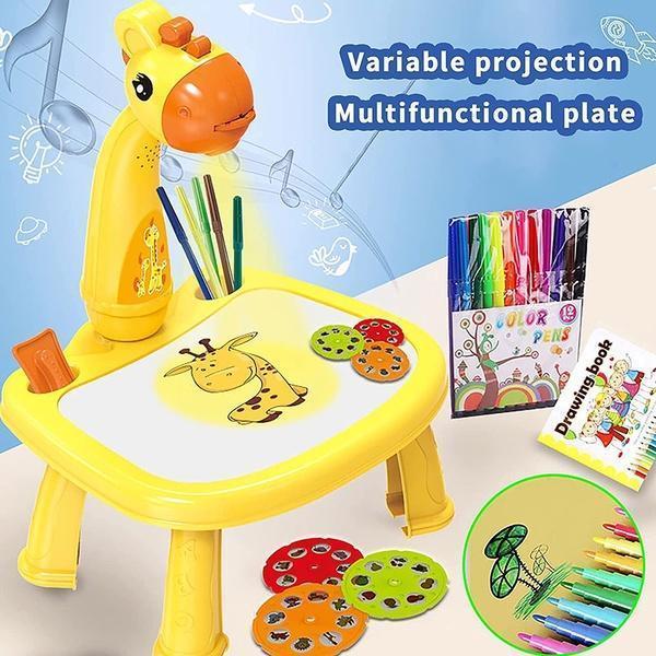 Kids Drawing Table & Projector Set Yellow Pink Plastic