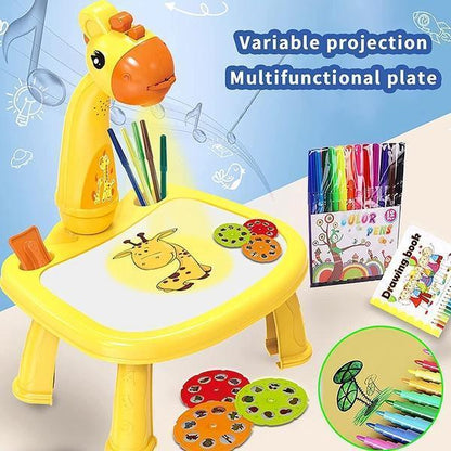 Kids Drawing Table & Projector Set Yellow Pink Plastic