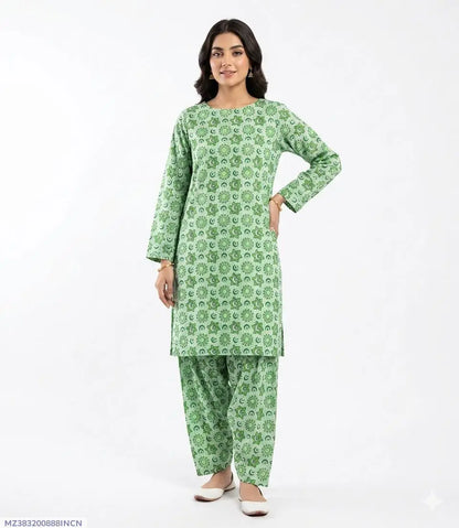 2 Pcs Women's Unstitched Printed Suit