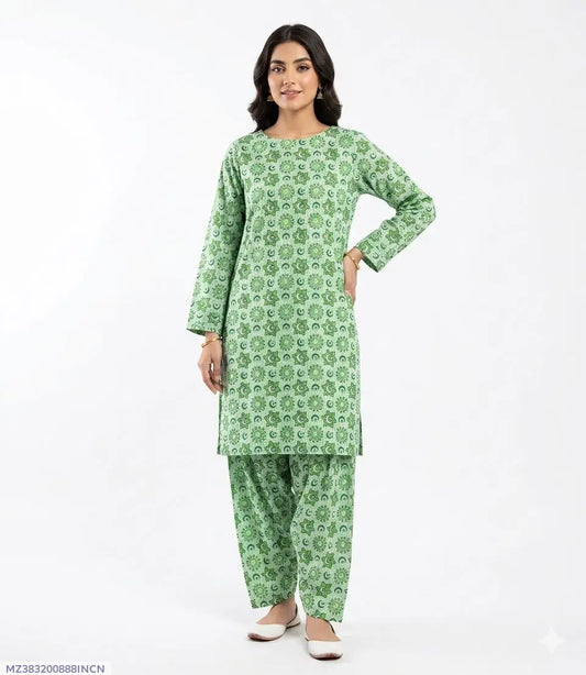 2 Pcs Women's Unstitched Printed Suit