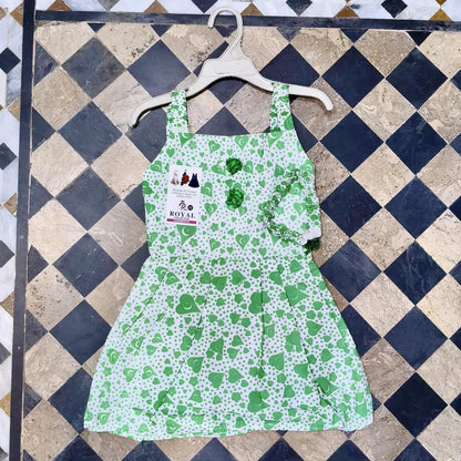 2 Pcs Girl's Cotton Lawn Printed Frock And Trouser Set