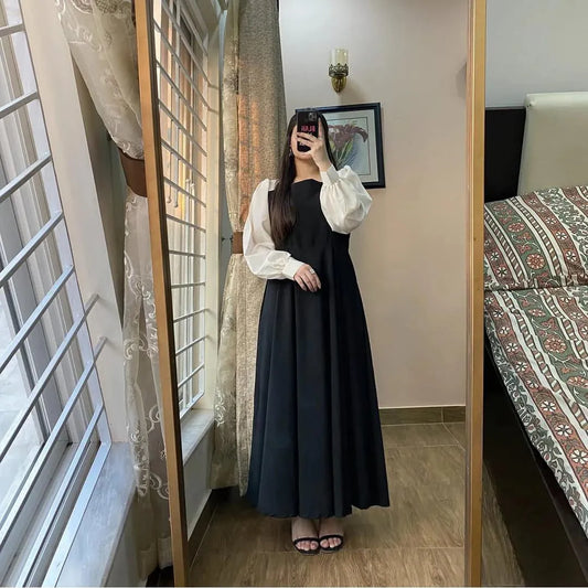 Black Georgette Maxi Dress with White Sleeves Party Wear