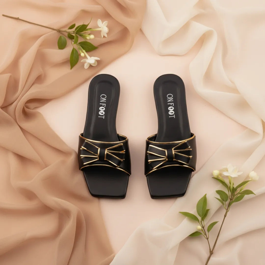 Women's Black Bow Flat Sandals Size 36-41