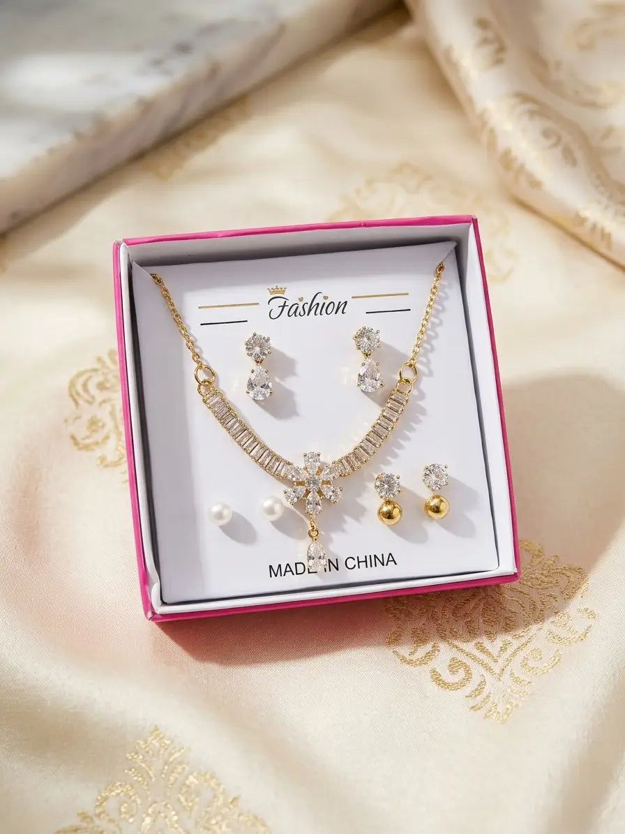 Funky Gold Plated Crystal Necklace Set
