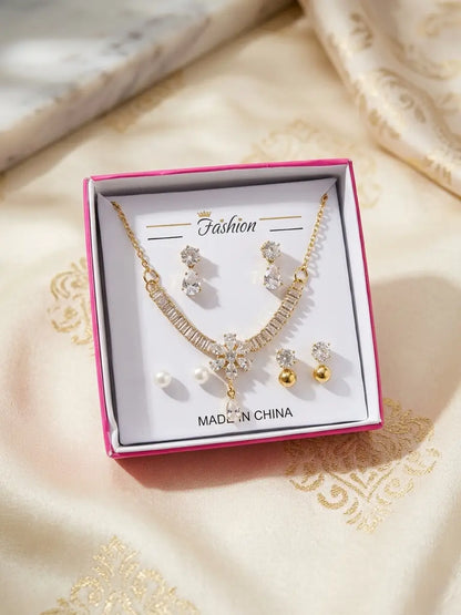 Funky Gold Plated Crystal Necklace Set