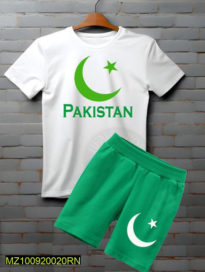 2 Pcs Unisex Cotton Printed Shirt And Shorts Set