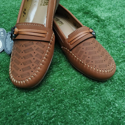 Women Brown Synthetic Leather Loafers with Buckle