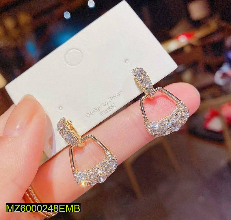 Golden Geometric Drop Earrings for Women with Sparkling Stones