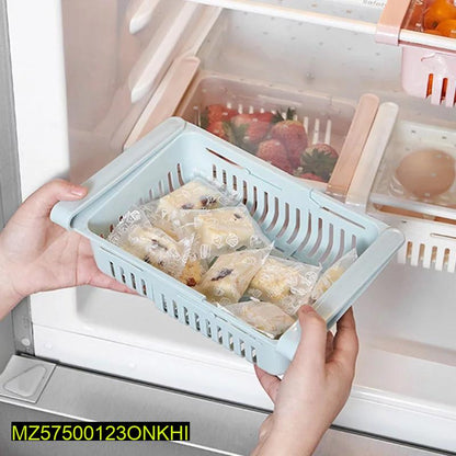 Adjustable Plastic Fridge Storage Basket Light Blue