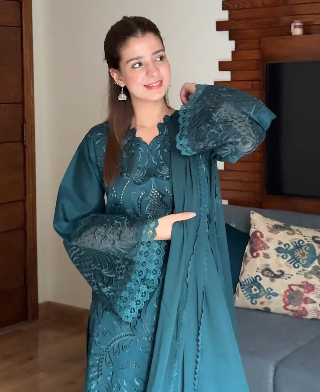 Teal Majestique - Lawn Cotton Embroidered Dress