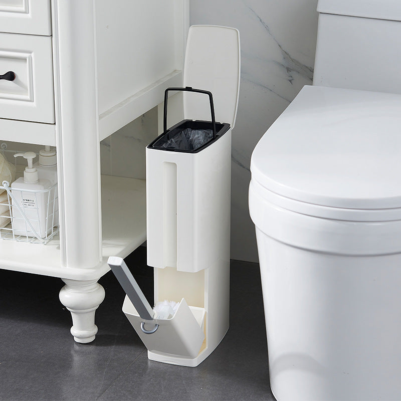 Modern Toilet Brush & Trash Can Set White Plastic
