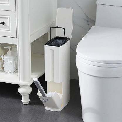 Modern Toilet Brush & Trash Can Set White Plastic