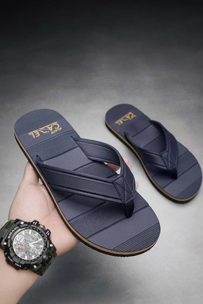 Men Blue Textured Casual Flip Flops Lightweight Comfortable