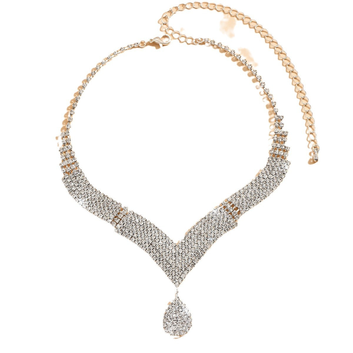 V-Neck Diamond Necklace & Earrings Set for Pakistani Women