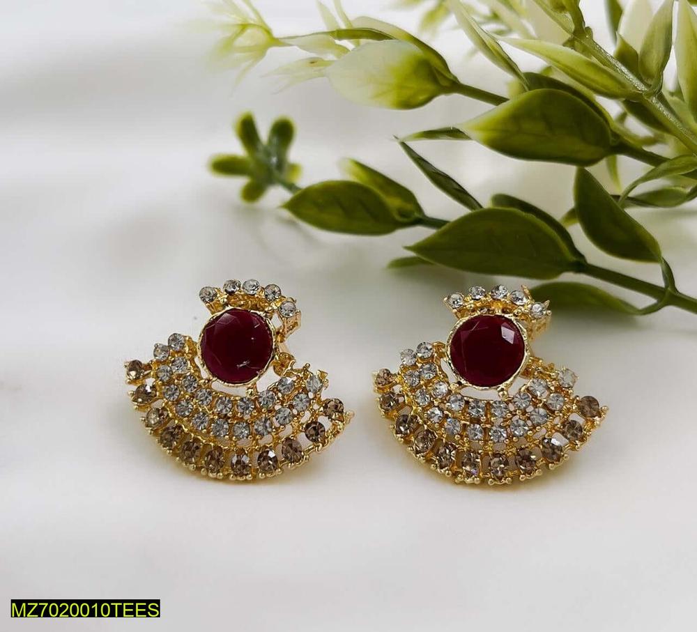 Traditional Stones Stud Earrings Red Crystal Set