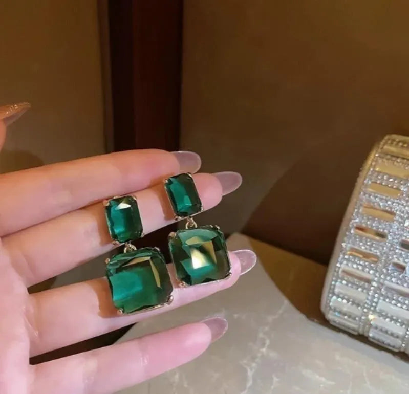 Green Crystal Earrings Gold Plated Lightweight Pakistani Women