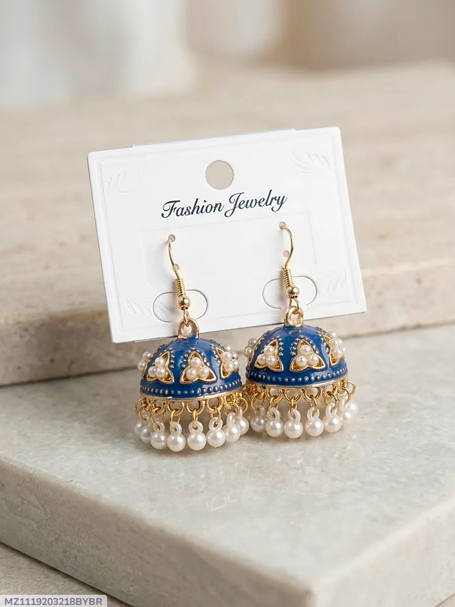 Women Funky Jhumka Earrings Gold Plated Multicolor 2 Pcs