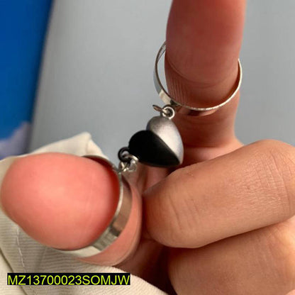 Magnetic Heart Rings Set of 2 Silver Black Alloy