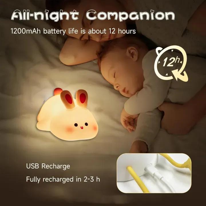 Rechargeable Silicone Bunny Night Light Off White