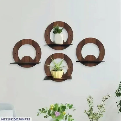 Modern Wooden Wall Shelves Set of 4 Brown 8x8