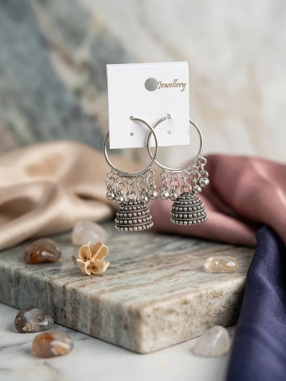 Silver Plated Jhumka Earrings for Women 2 Pcs