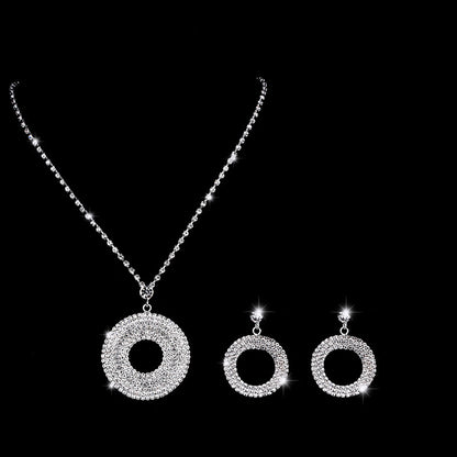 Large Silver Diamond Pendant Set for Women