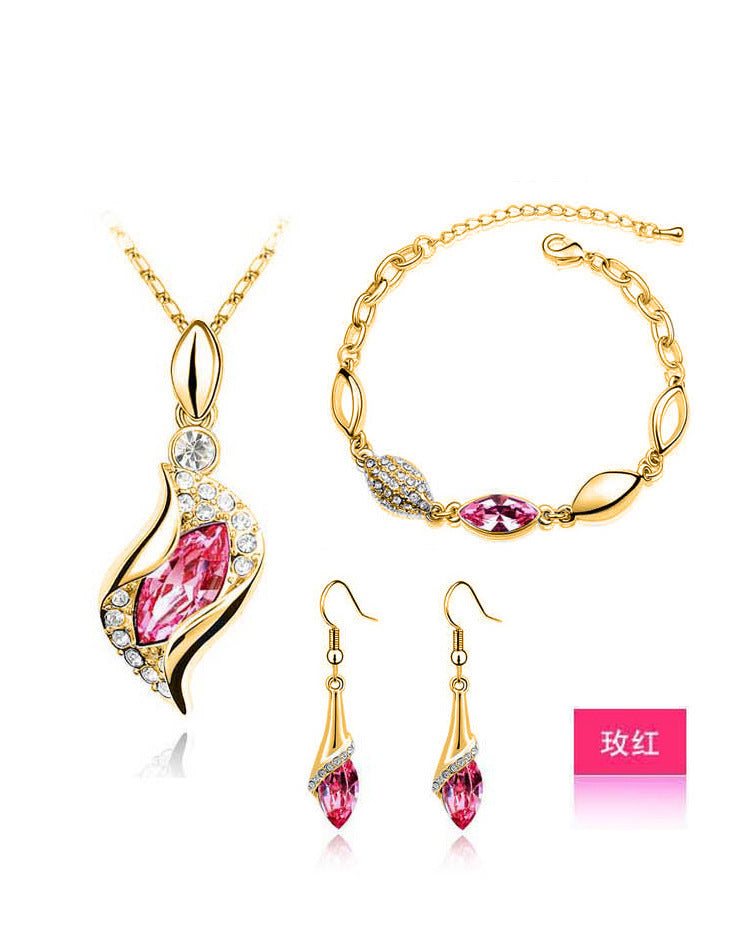 Blue Crystal Jewelry Set for Women Silver Tones