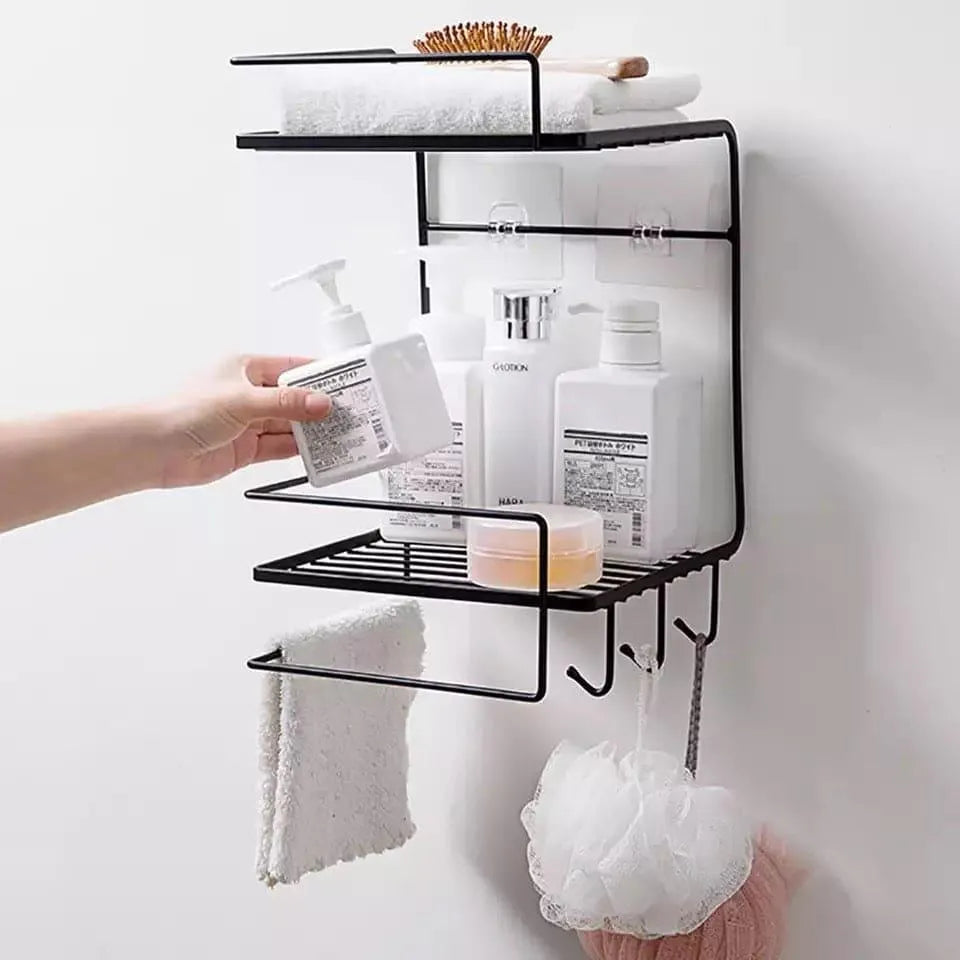 Black Wall-Mounted 3-Tier Bathroom Organizer Shelf