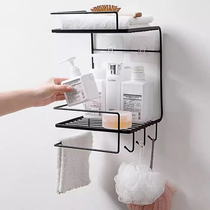 Black Wall-Mounted 3-Tier Bathroom Organizer Shelf
