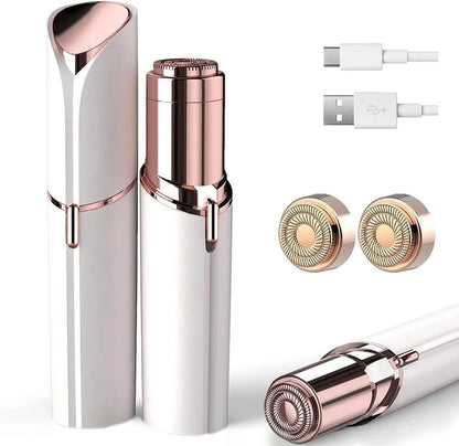Rechargeable Facial Hair Removal Pen for Women with Stainless Steel Body and Gold Accents