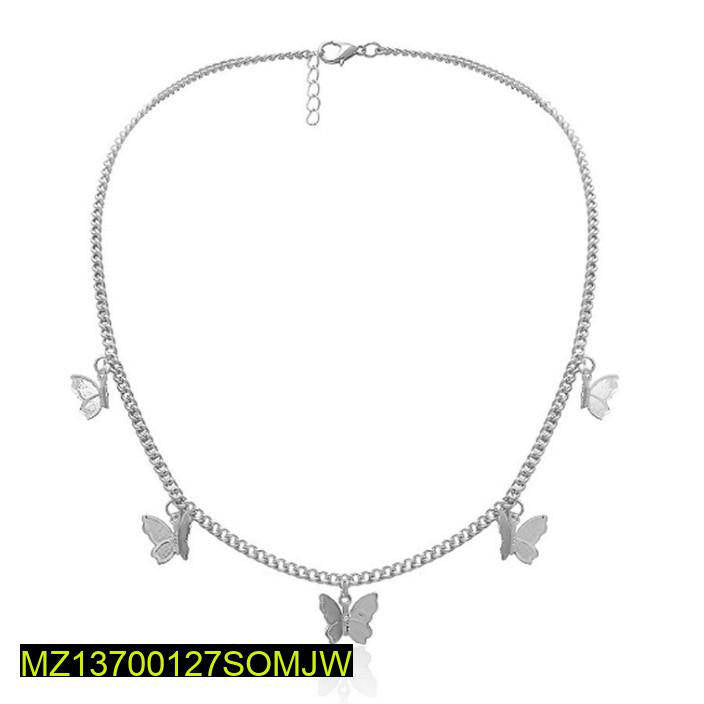 Silver Butterfly Choker Necklace Adjustable for Women